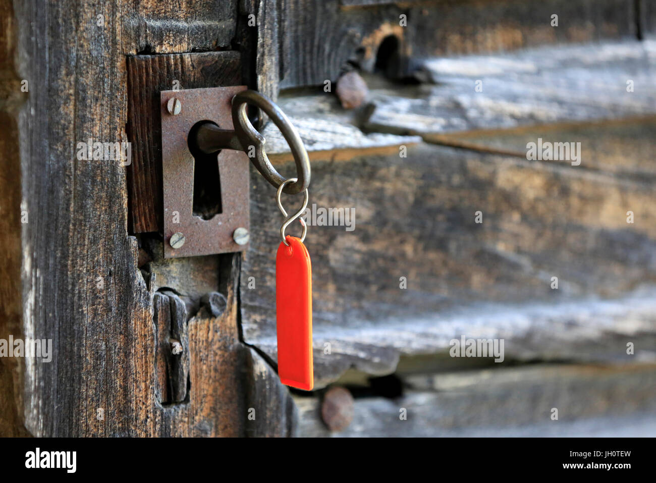 Bionnay baroque chapel.  Old door with key.  France. Stock Photo
