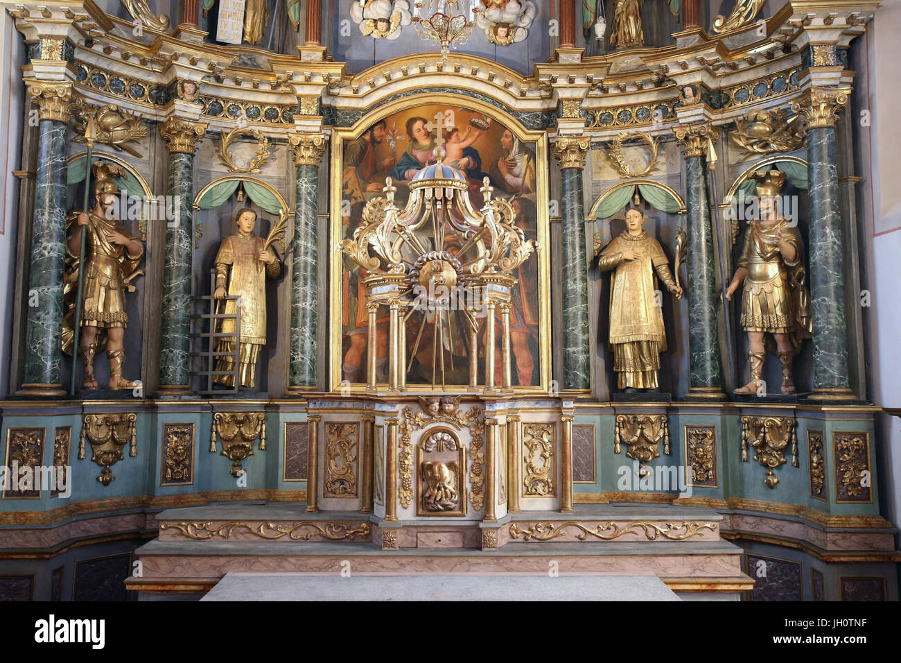 Restoration of Saint Gervais baroque church. The altarpiece.  France. Stock Photo