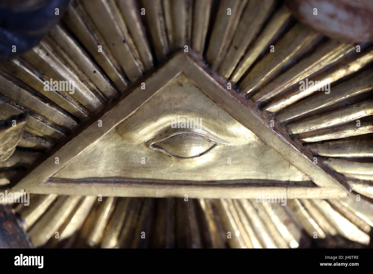 Restoration of Saint Gervais baroque church. The Eye of Providence or the all-seeing eye of God. France. Stock Photo