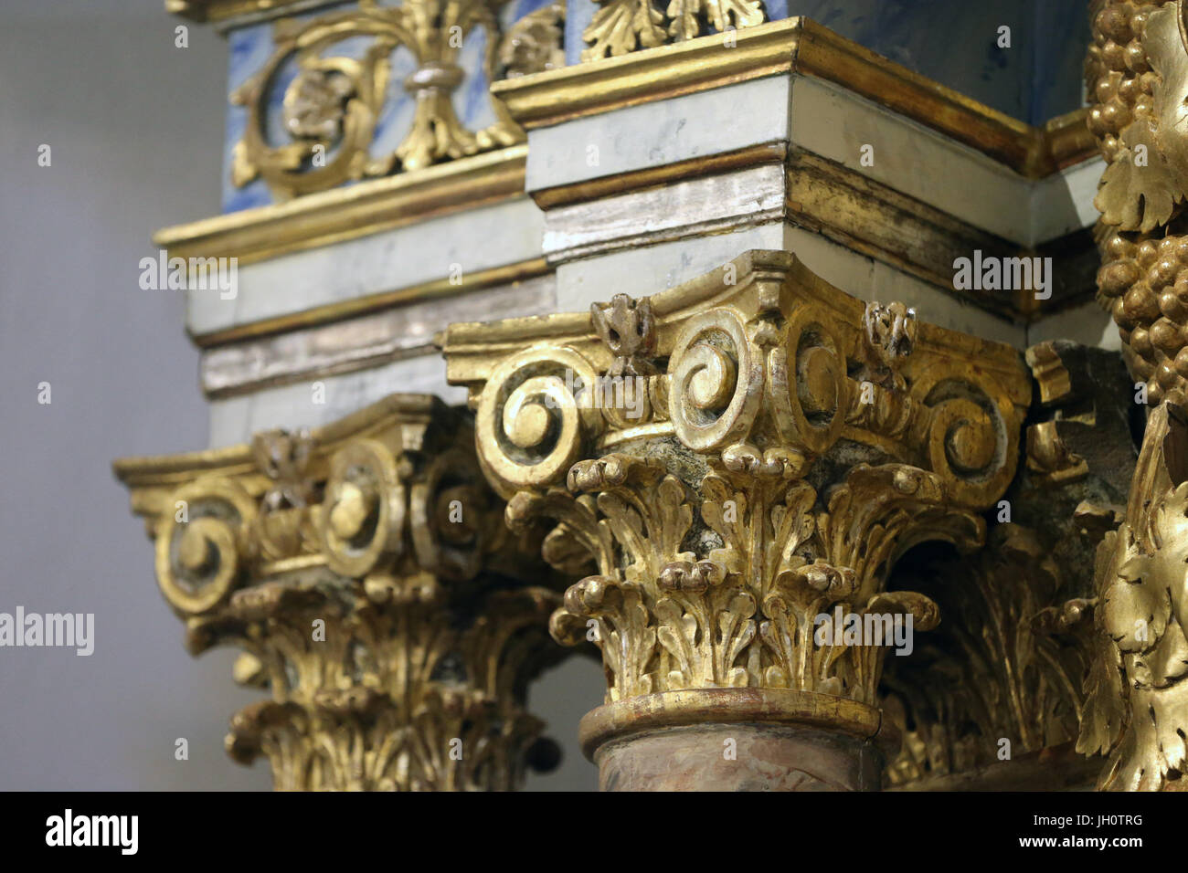 Restoration of Saint Gervais baroque church. Decorated capitals.  France. Stock Photo