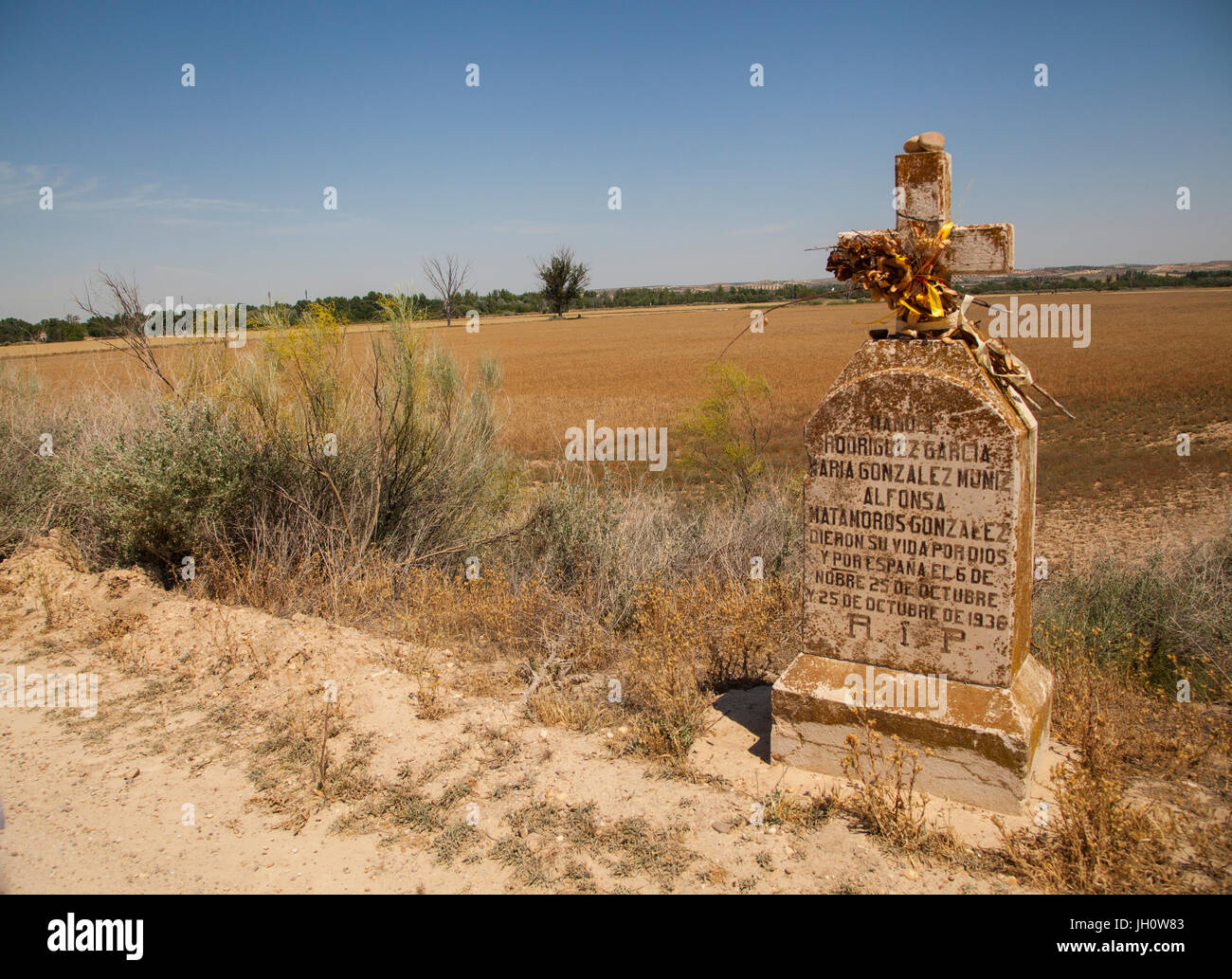 Memorial to a Spanish family killed during the Spanish civil war in the countryside near Aranjuez in the Madrid province of Spain Stock Photo