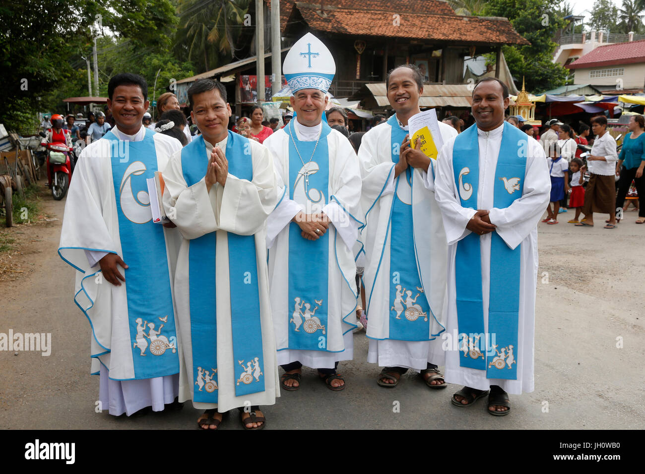 Assumption catholic procession in Battambang, Cambodia. Stock Photo