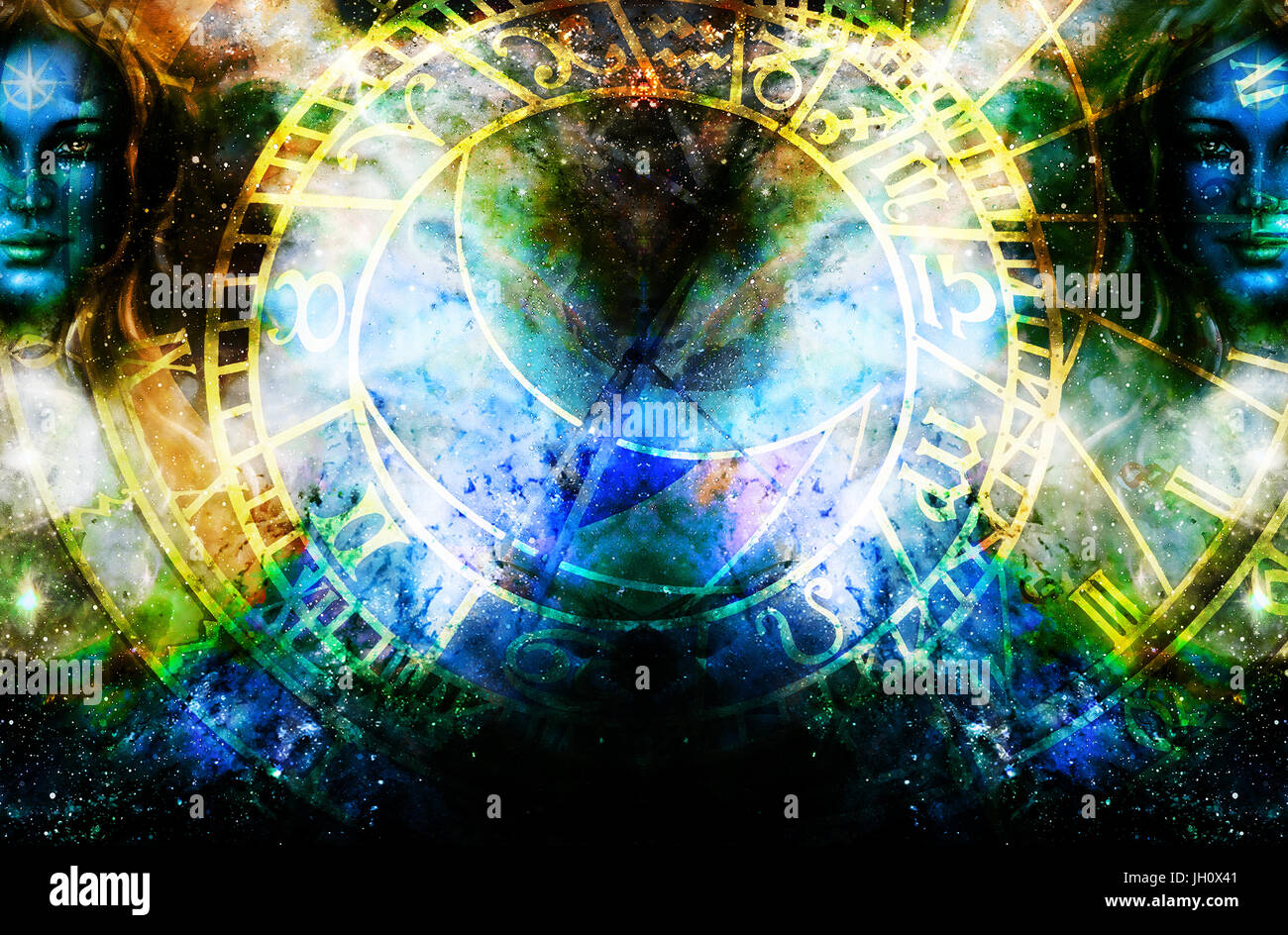 Goddess Woman in Cosmic space and zodiac Stock Photo - Alamy