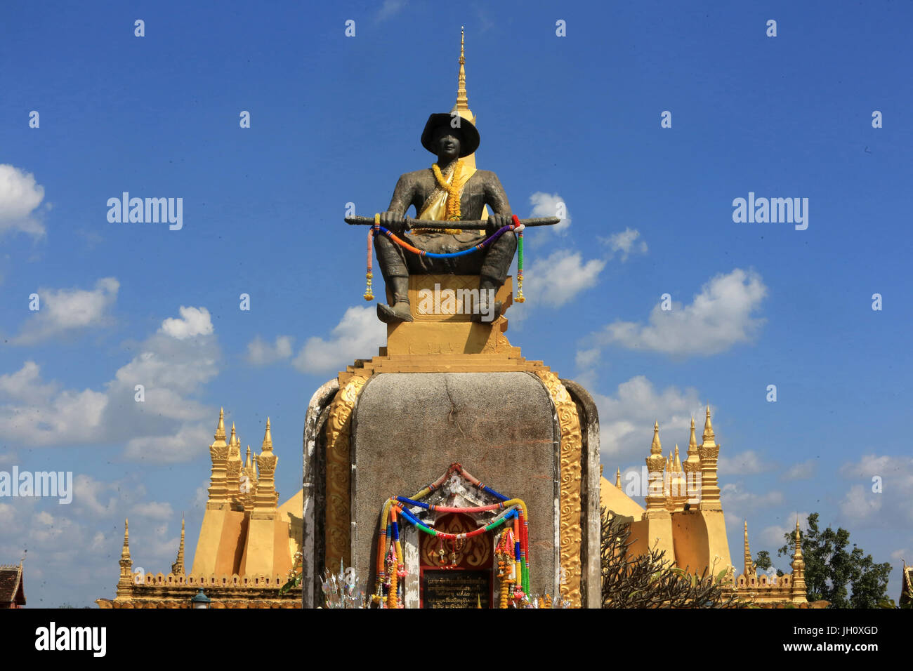 Statue of King Setthathirath (1534-1571). Pha That Luang. 1560. Ventiane. Laos. Stock Photo