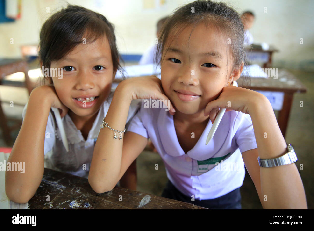 Elementary school. Schoolchildren in classroom.   Laos. Stock Photo