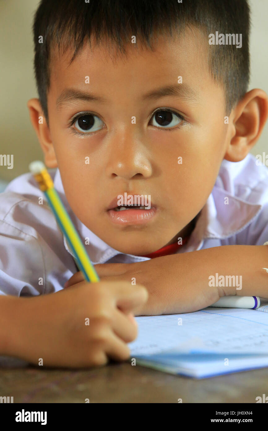 Laotian schoolboy. Portrait. Elementary school.  Laos. Stock Photo