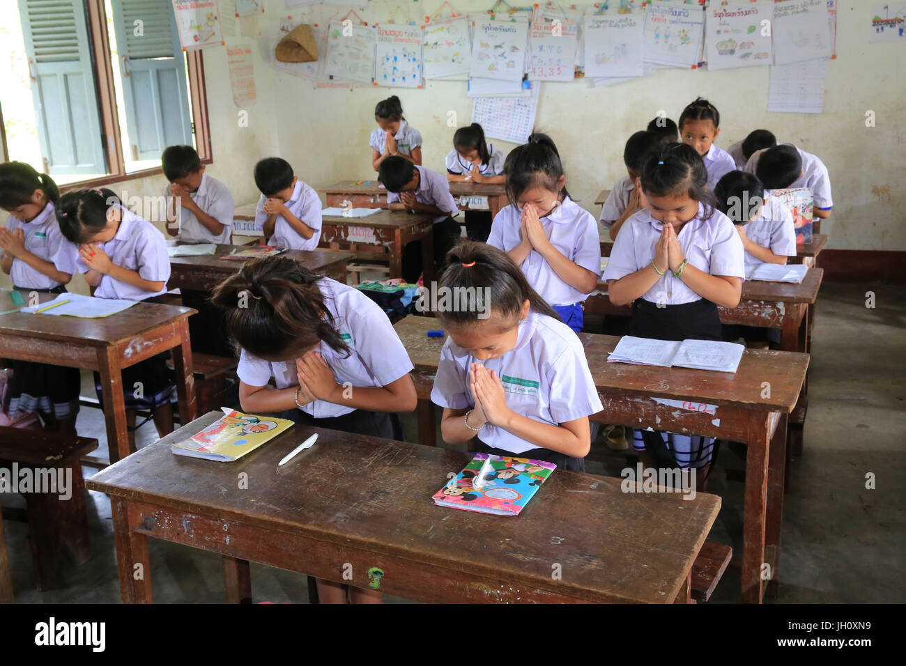 Elementary school. Schoolchildren in classroom. Laos. Stock Photo