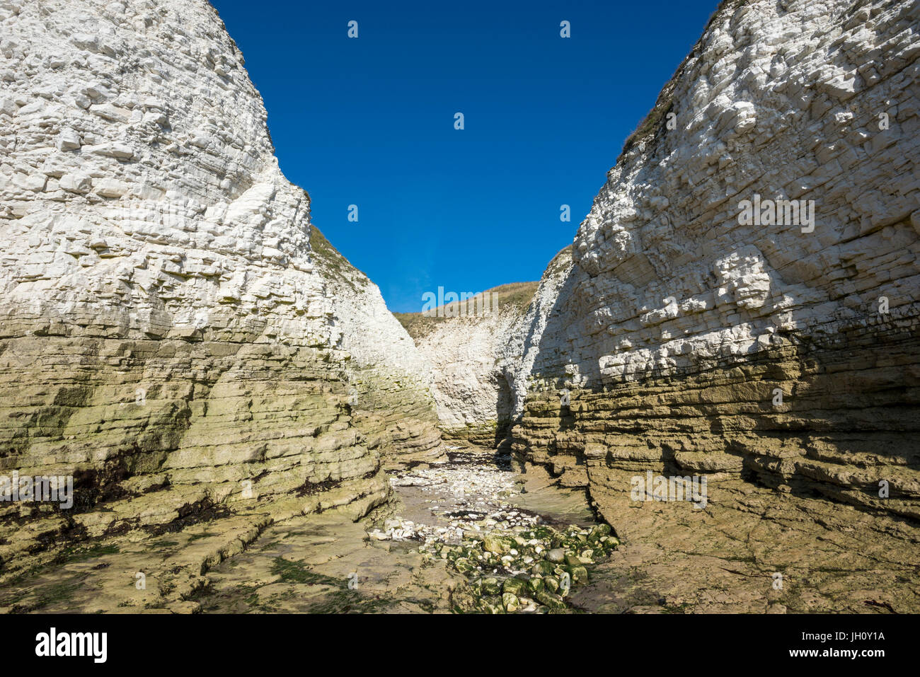 White chalk cliffs at Selwicks bay, Flamborough, North Yorkshire Stock