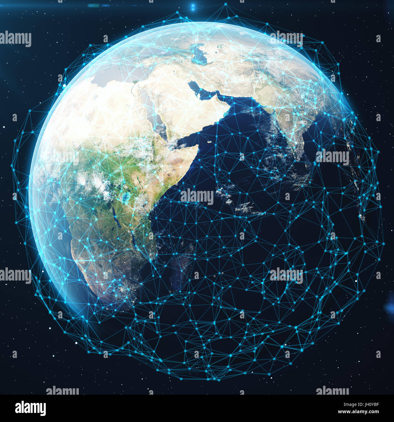 3D rendering Network and data exchange over planet earth in space ...