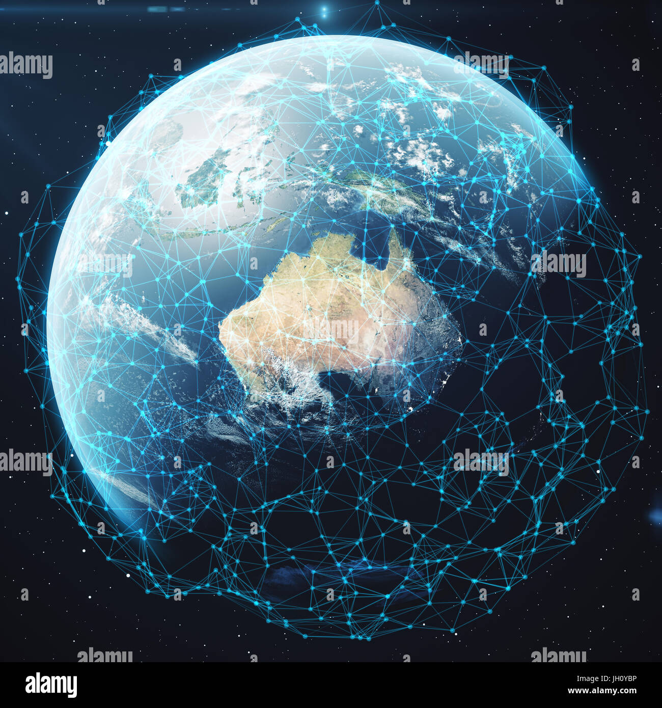 3D rendering Network and data exchange over planet earth in space ...