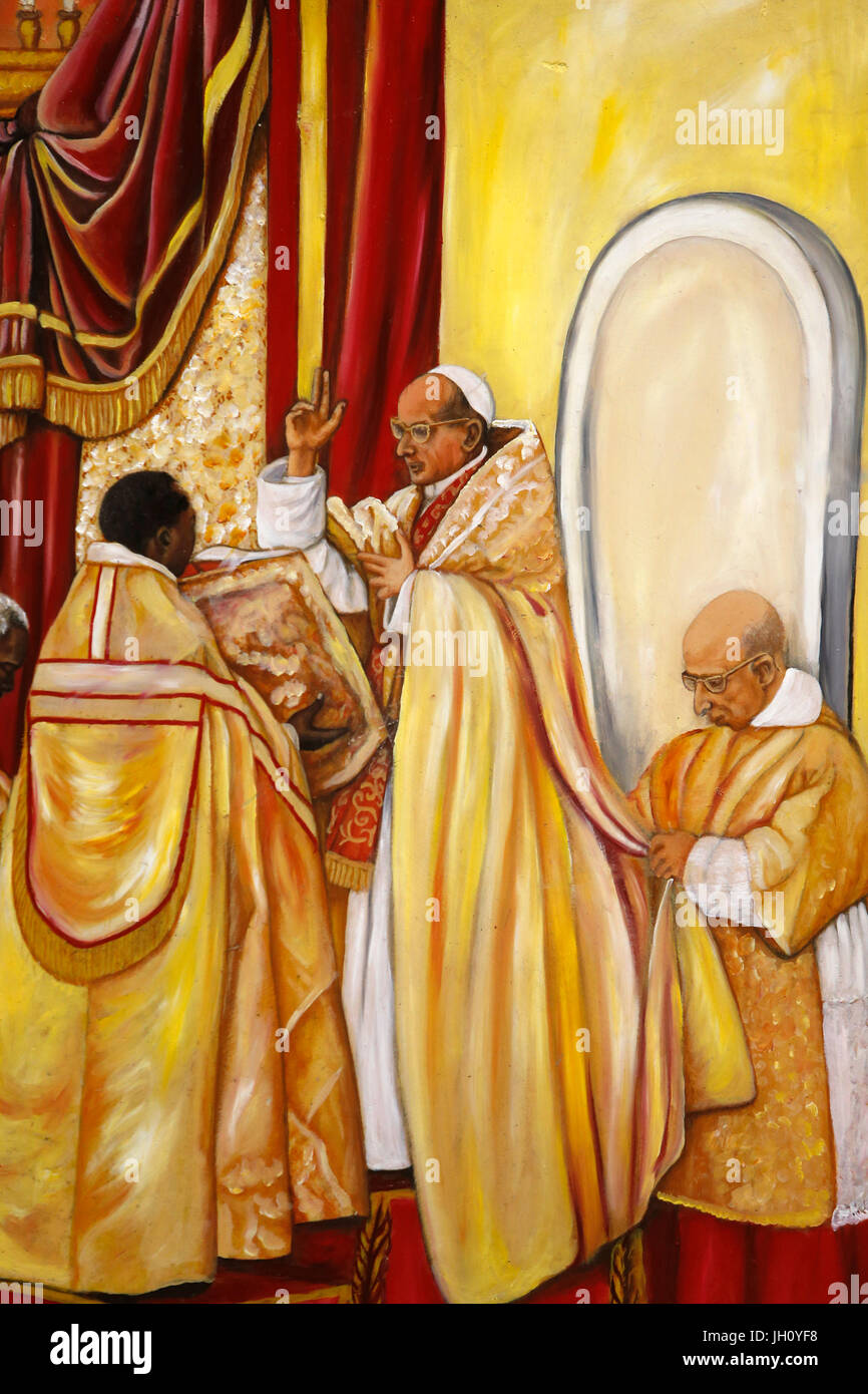 Painting in Namugongo catholic martyrs' shrine church, Kampala. Uganda. Stock Photo