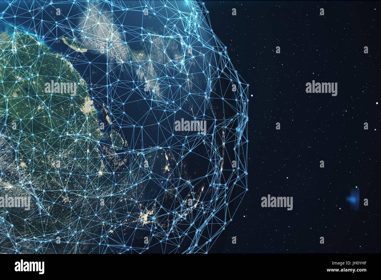 3D rendering Network and data exchange over planet earth in space ...