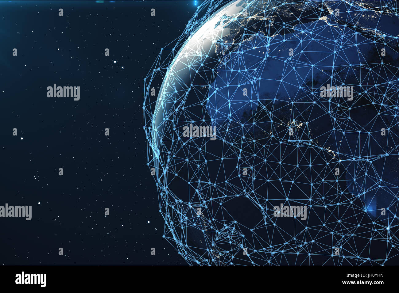 3D rendering Network and data exchange over planet earth in space ...