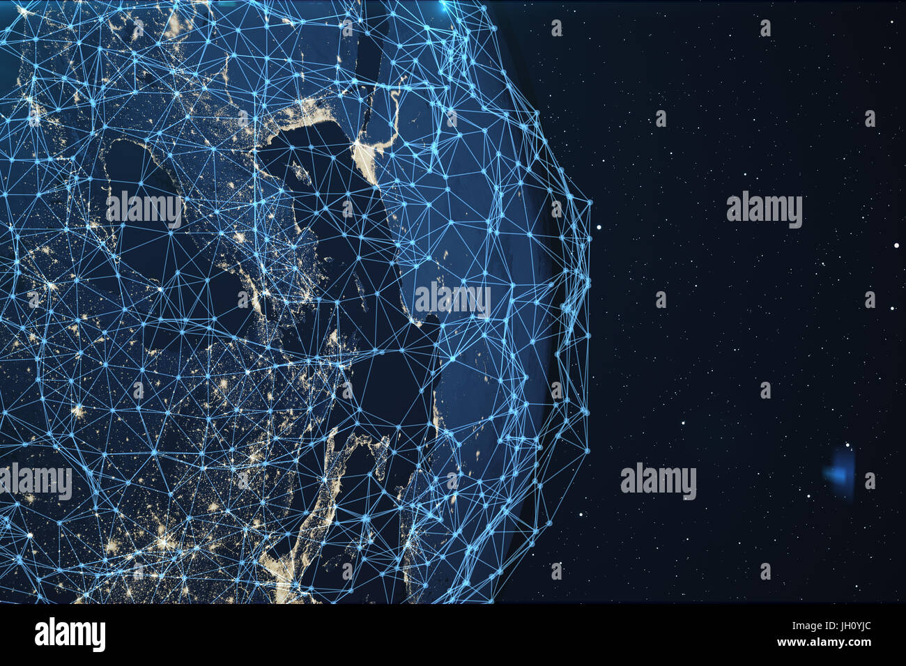 3D rendering Network and data exchange over planet earth in space ...