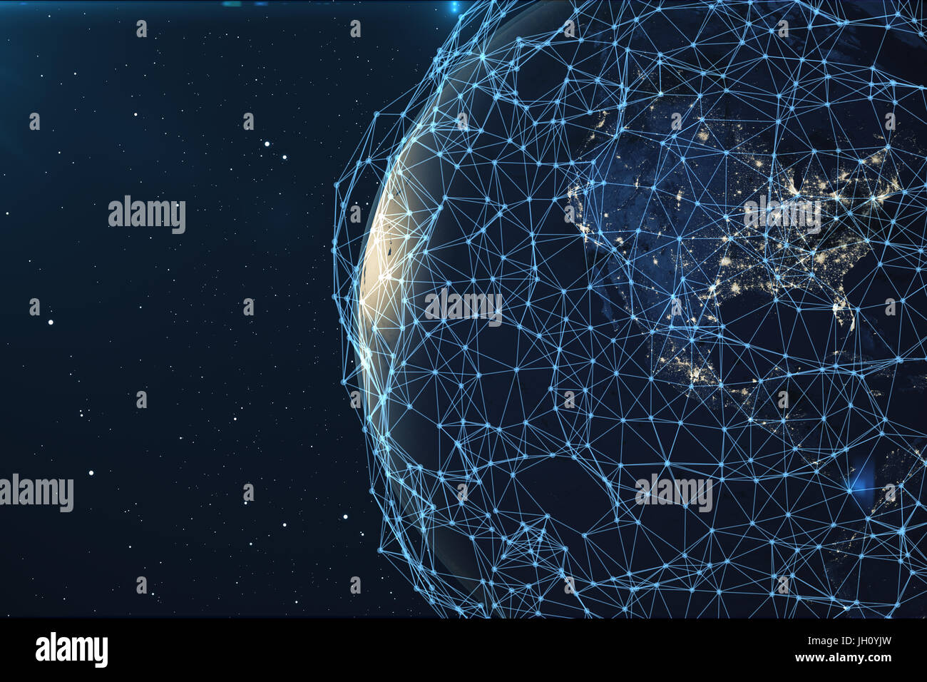 3D rendering Network and data exchange over planet earth in space ...