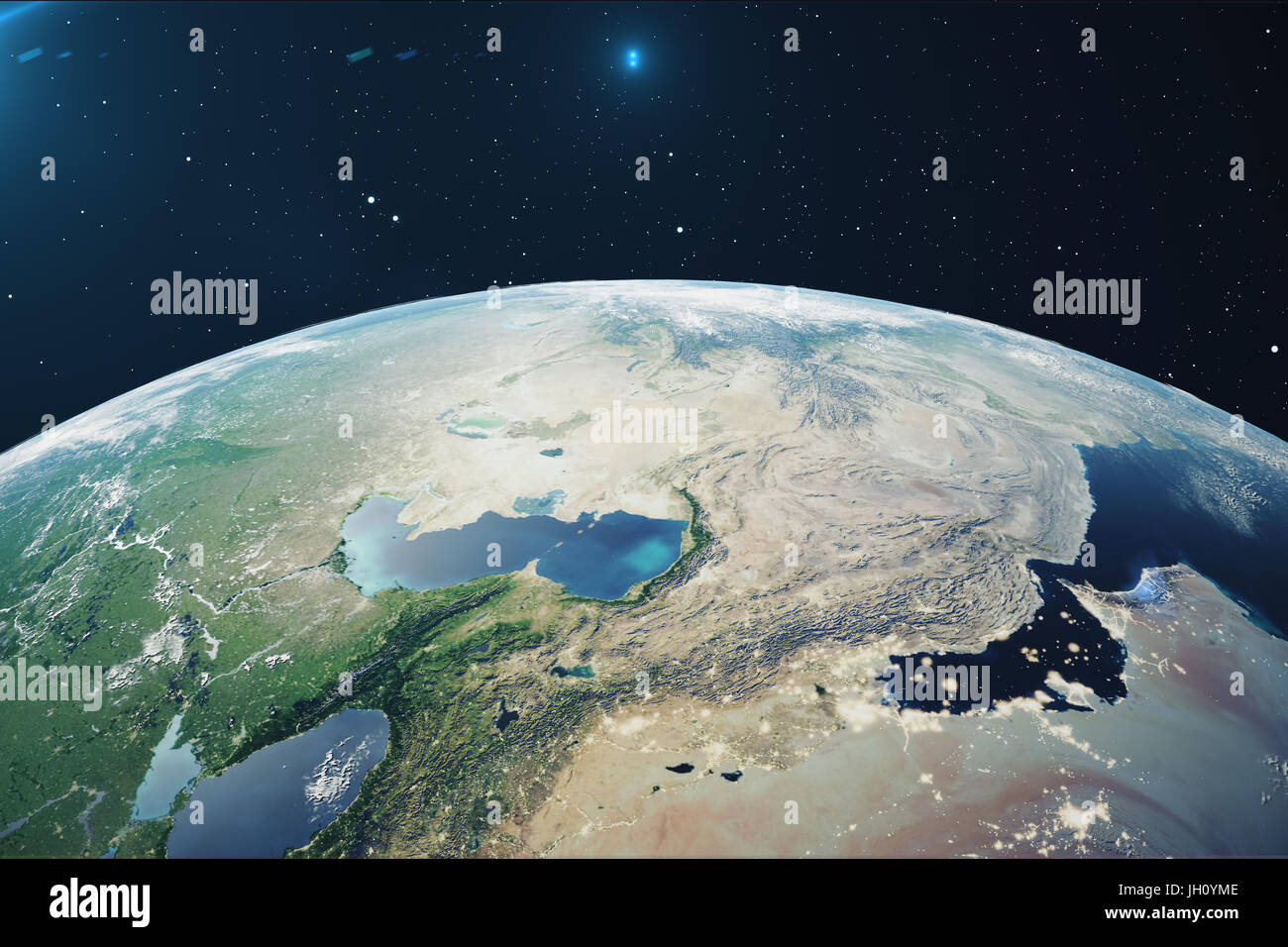 3D Rendering Planet earth from the space at night. The World Globe from ...