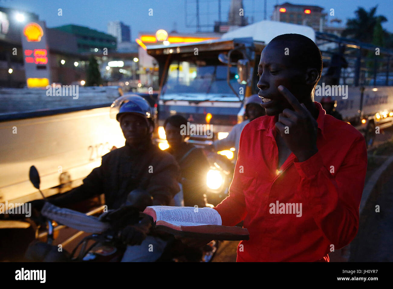 Evangelical christian preaching in a street of Kampala. Uganda. Stock Photo