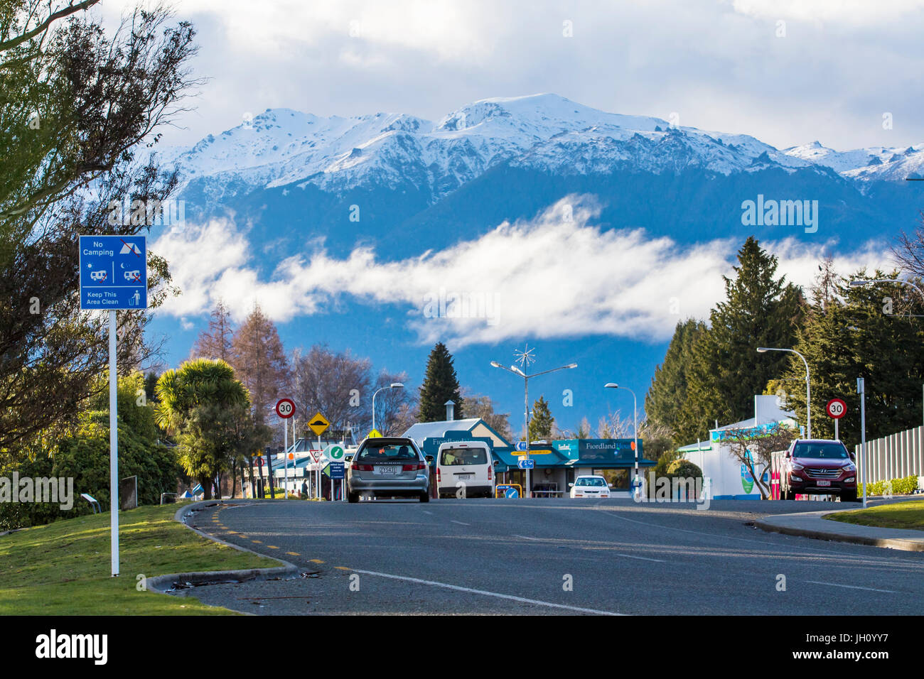 TE ANAU NEW ZEALAND - AUGUST29,2015 : beautiful scenic of main road in te anau town most popular natural traveling destination in south island new zea Stock Photo