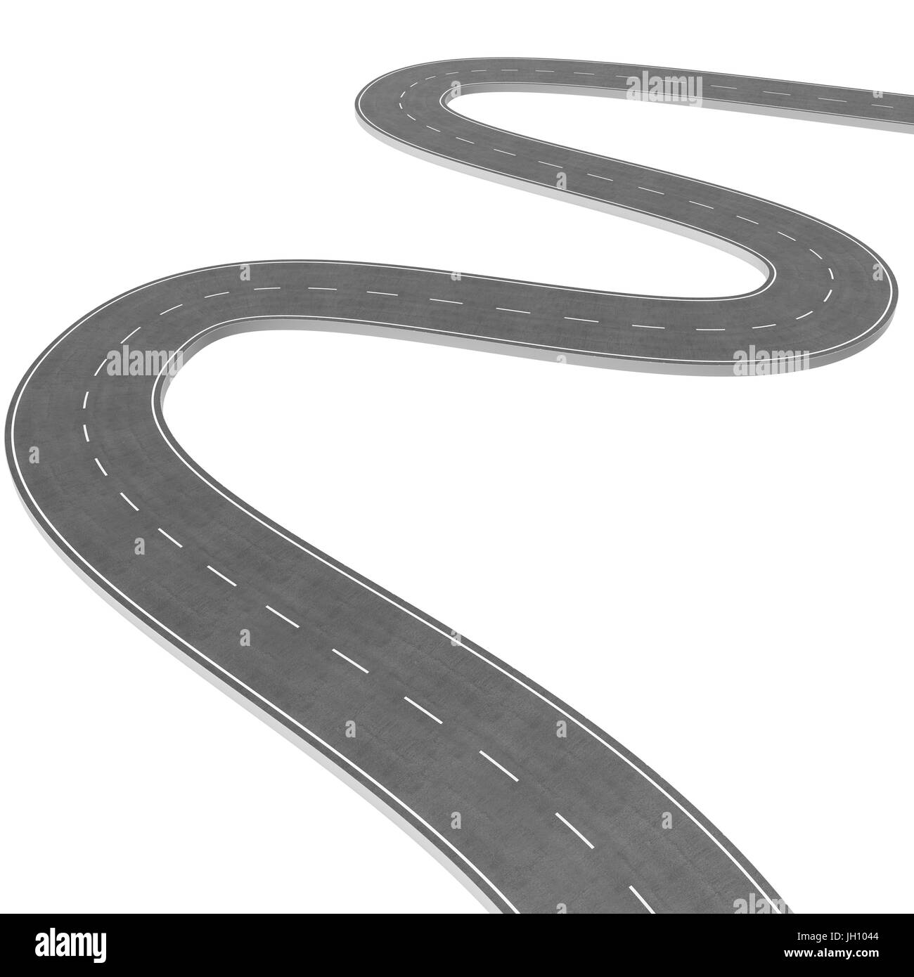 Winding Road isolated on White Background. Road way location infographic template. Two-way road bending on a white background. Asphalt road with turns Stock Photo