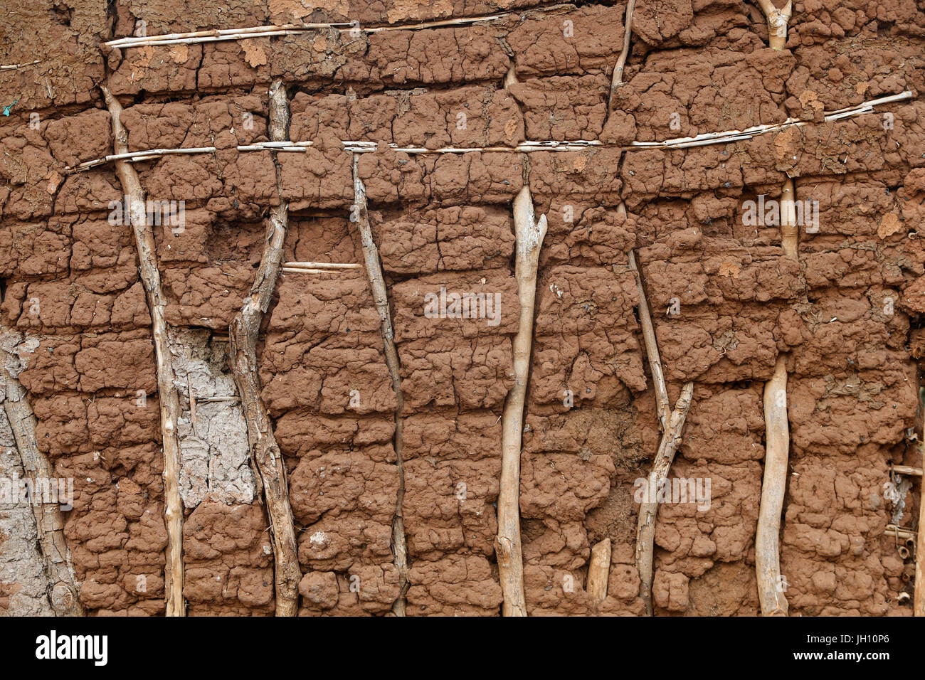 Mud house wall in Uganda. Uganda. Stock Photo