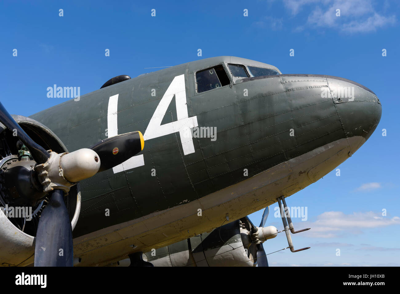 Douglas C-47 Dakota in authentic WW2 D-Day markins at Blackbushe 75 Festival of Flight July 2017 Stock Photo