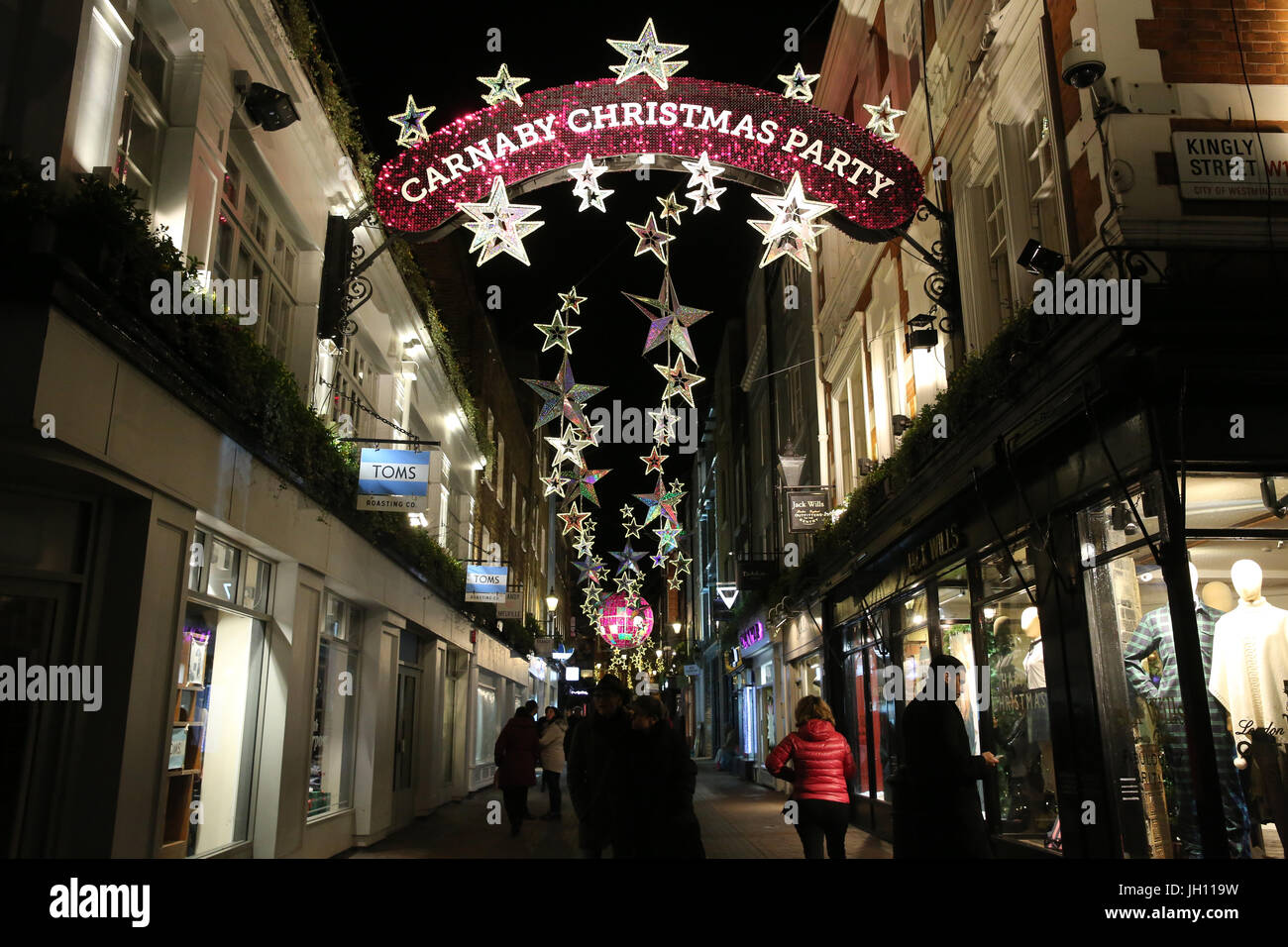Carnaby street Christmas lighting. United kingdom. Stock Photo