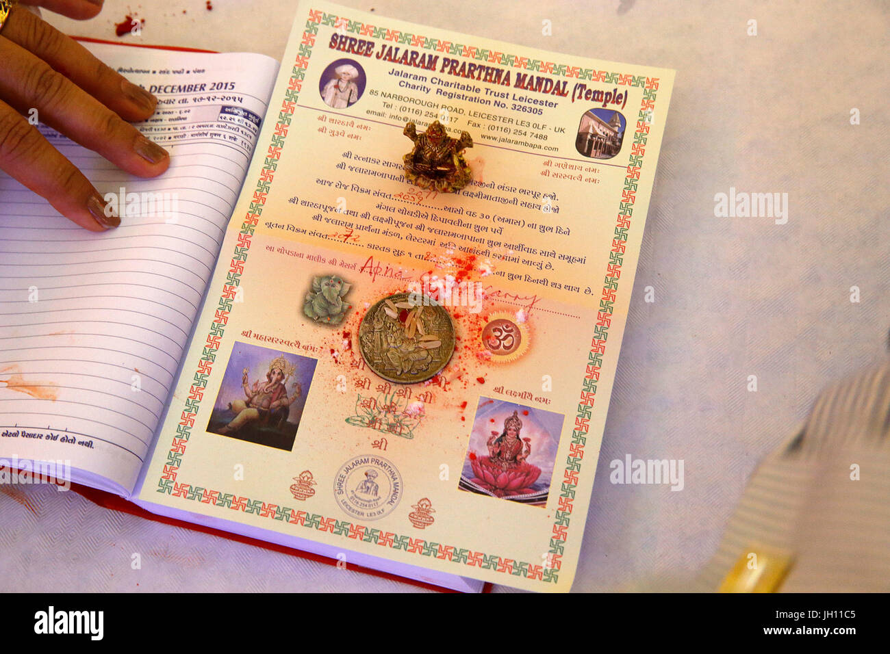 Jalaram Prathna hindu temple, Leicester. Diwali puja for business people. United kingdom. Stock Photo