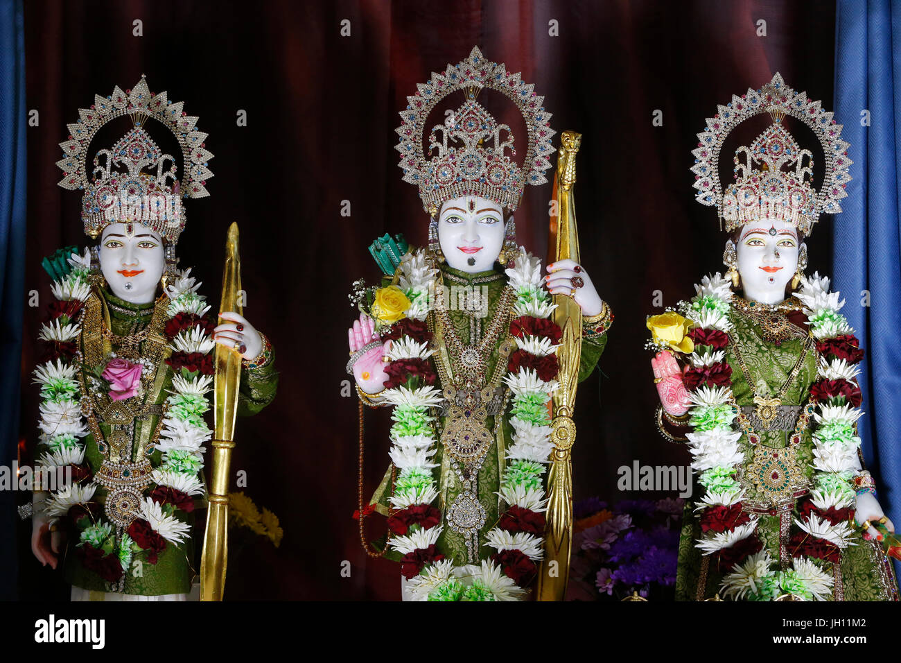 Sanatan Mandir hindu temple, Leicester. Ram, Laxman and Sita murthi. United kingdom. Stock Photo