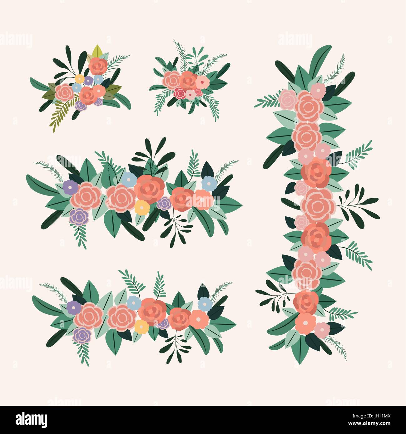 White Background With Set Decorative Floral Ornaments Stock Vector