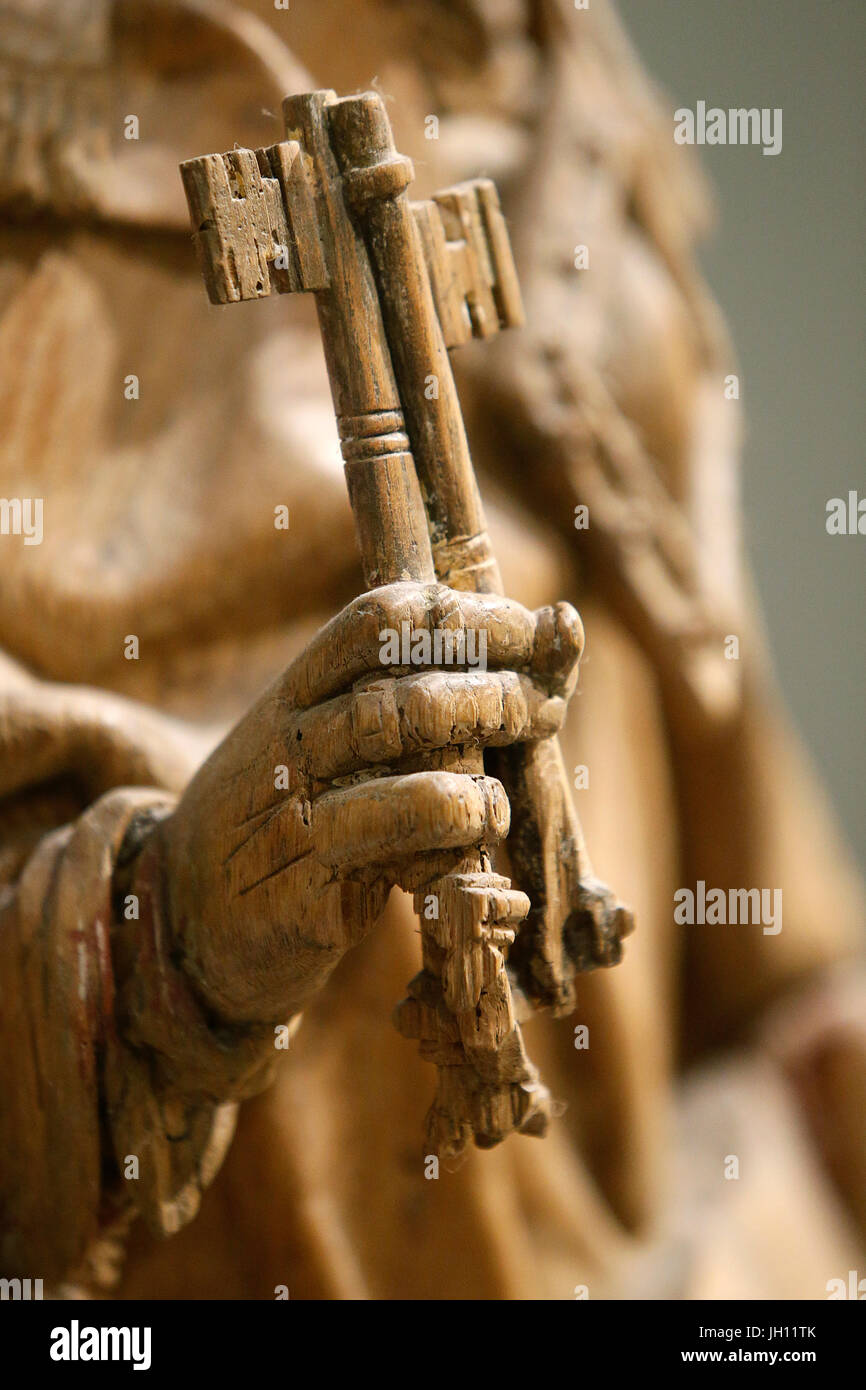 The Victoria and Albert Museum. Saint Peter (detail). Oak. Southern Netherlands. United kingdom. Stock Photo