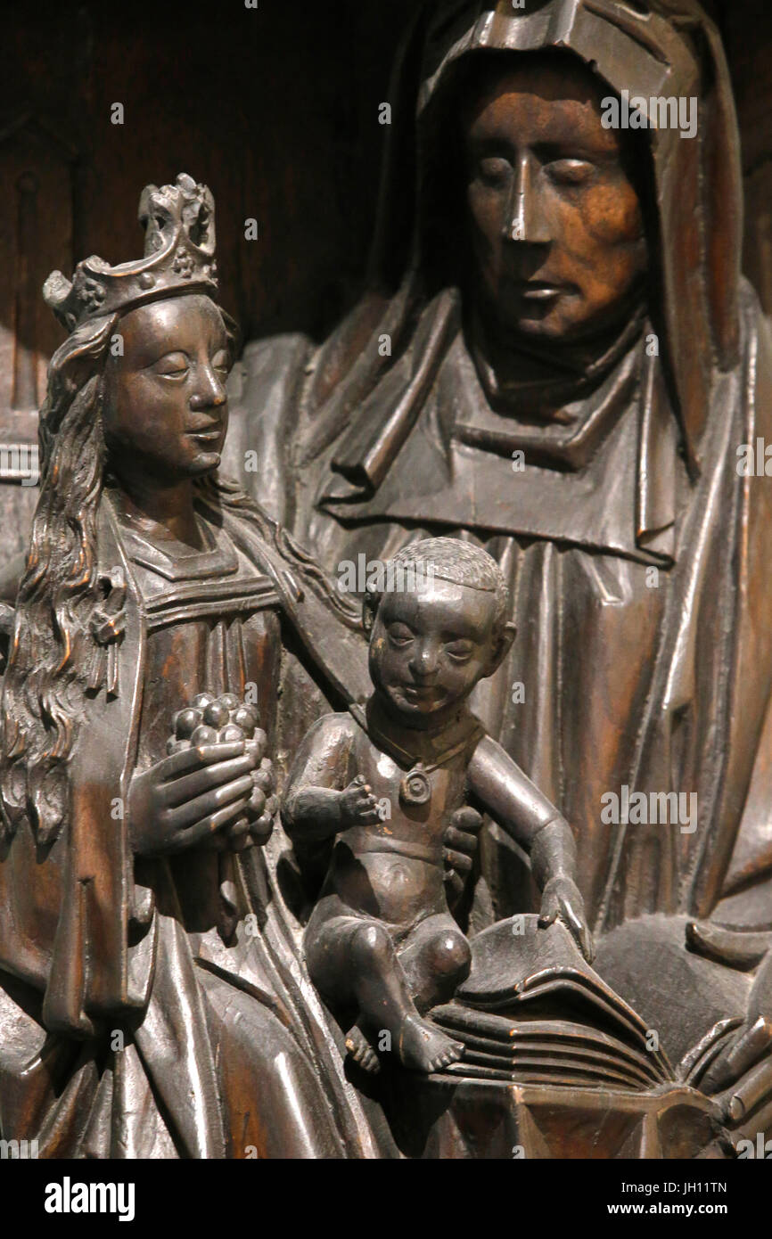 The Victoria and Albert Museum. St Ann with the Virgin and child. About 1520-30. Netherlands. Oak. United kingdom. Stock Photo