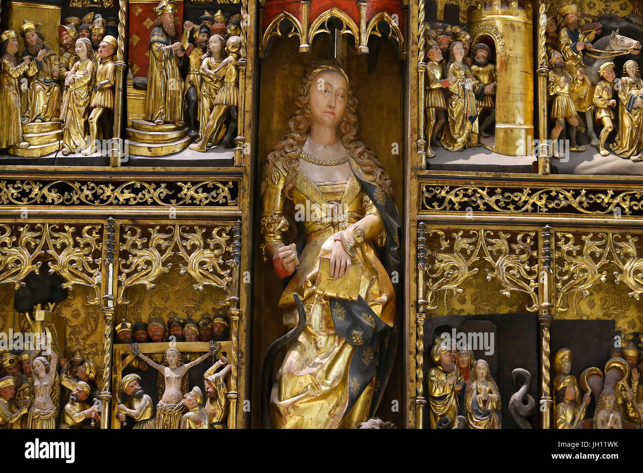 The Victoria and Albert Museum. The St Margaret altarpiece. About 1520. Germany. Oak, painted and gilded. United kingdom. Stock Photo