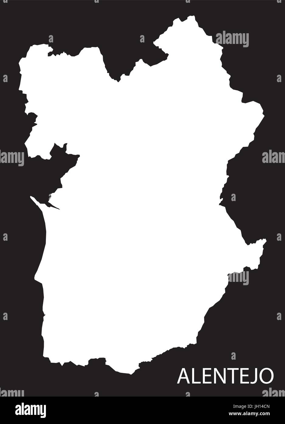 Alentejo Portugal map black inverted silhouette illustration shape Stock Vector