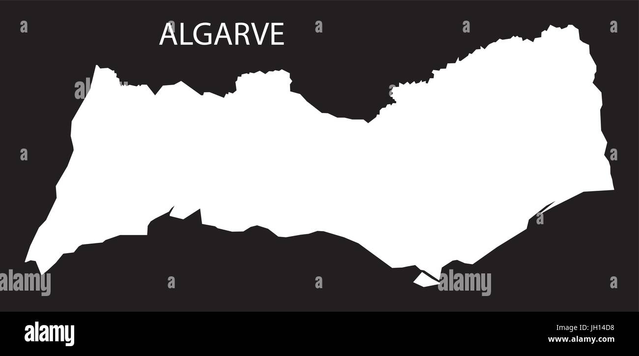 Algarve Portugal map black inverted silhouette illustration shape Stock Vector