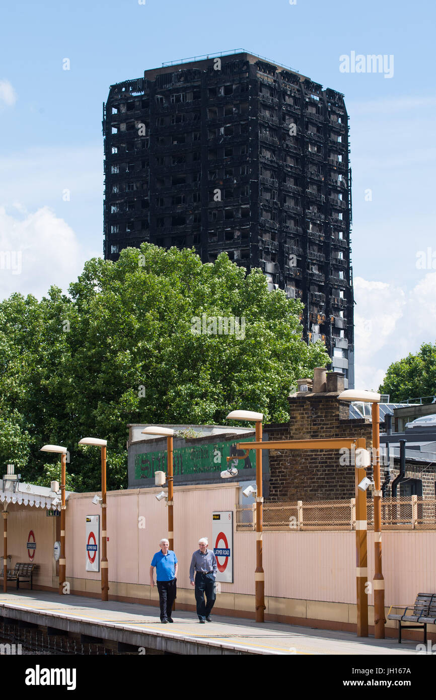 General view of Grenfell Tower from Latimer Road station in London