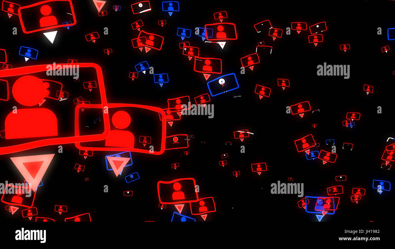 3d illustration of cloud of flying friends symbols on a dark background ...