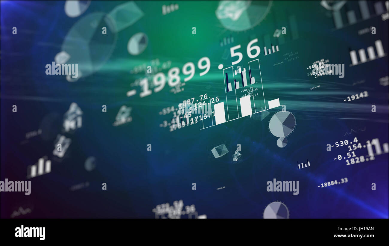 3d rendering of Business background with stock market elements: graph ...