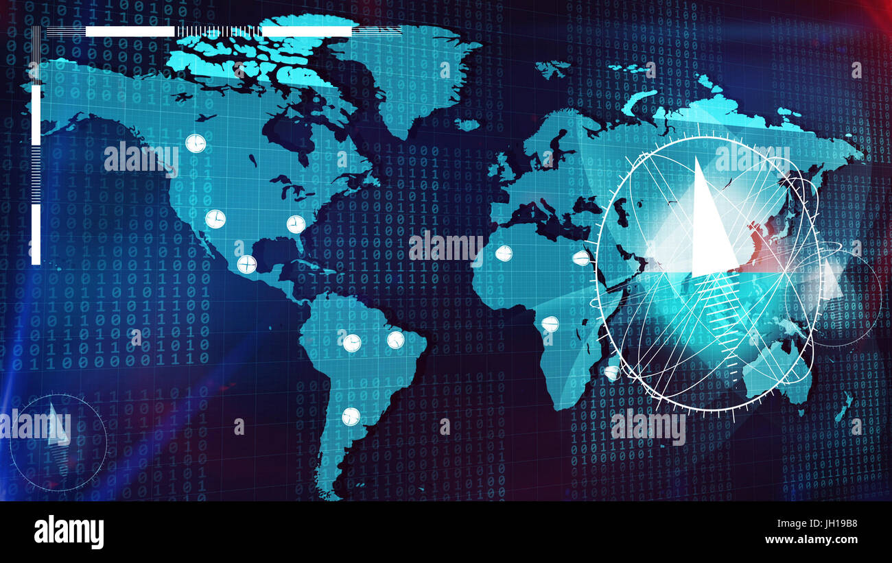 3d rendering. Big Compass on the Earth Map and Major Cities Marked on ...