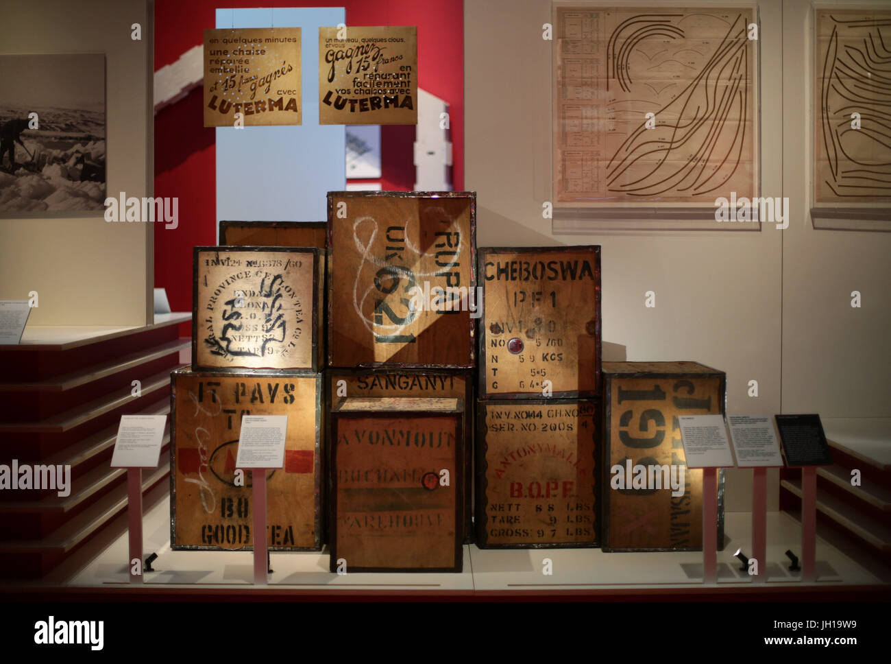 Various tea chests made of plywood, 1950s70s, at the Plywood Material