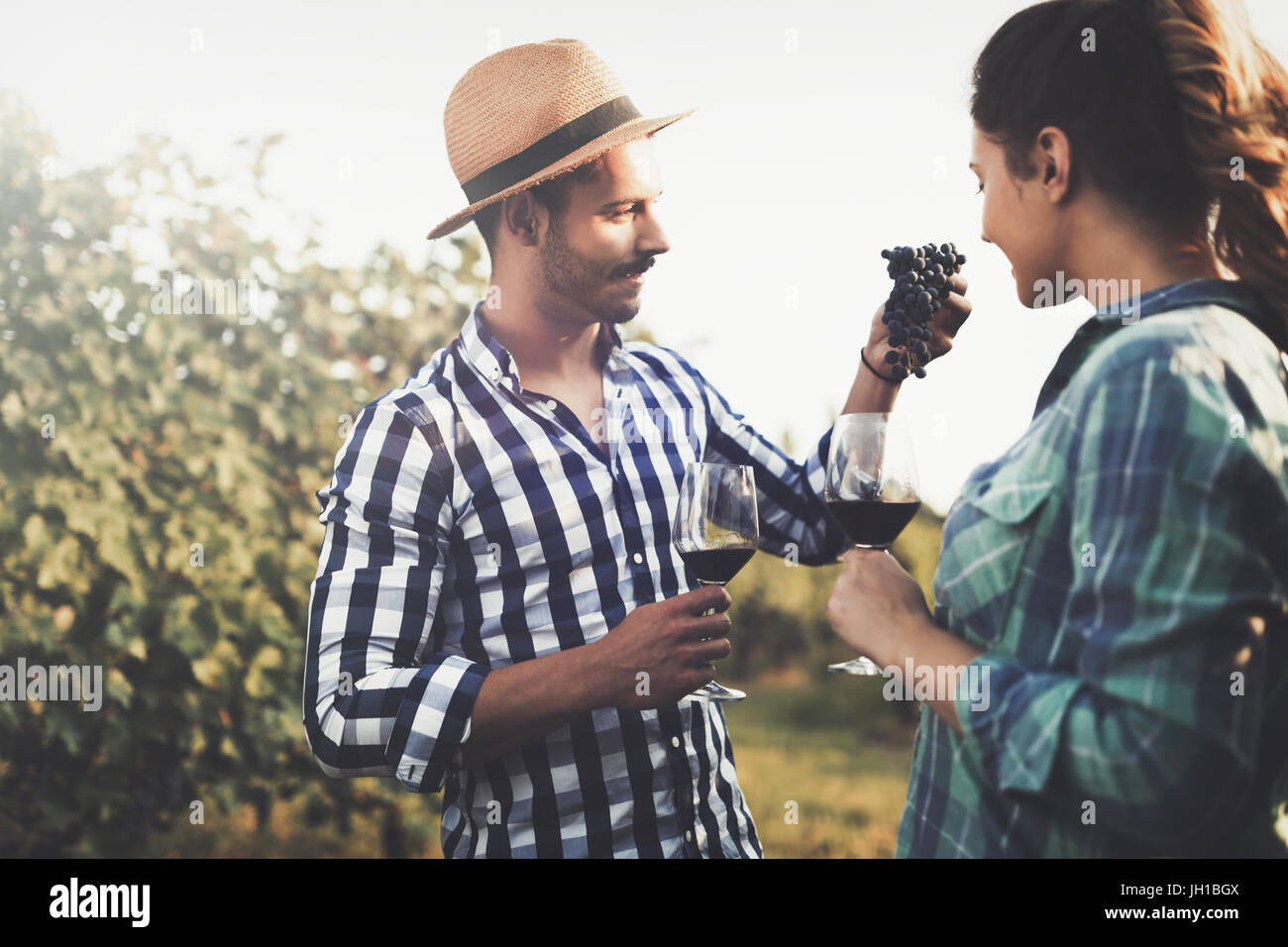 People tasting wine in vineyard Stock Photo - Alamy