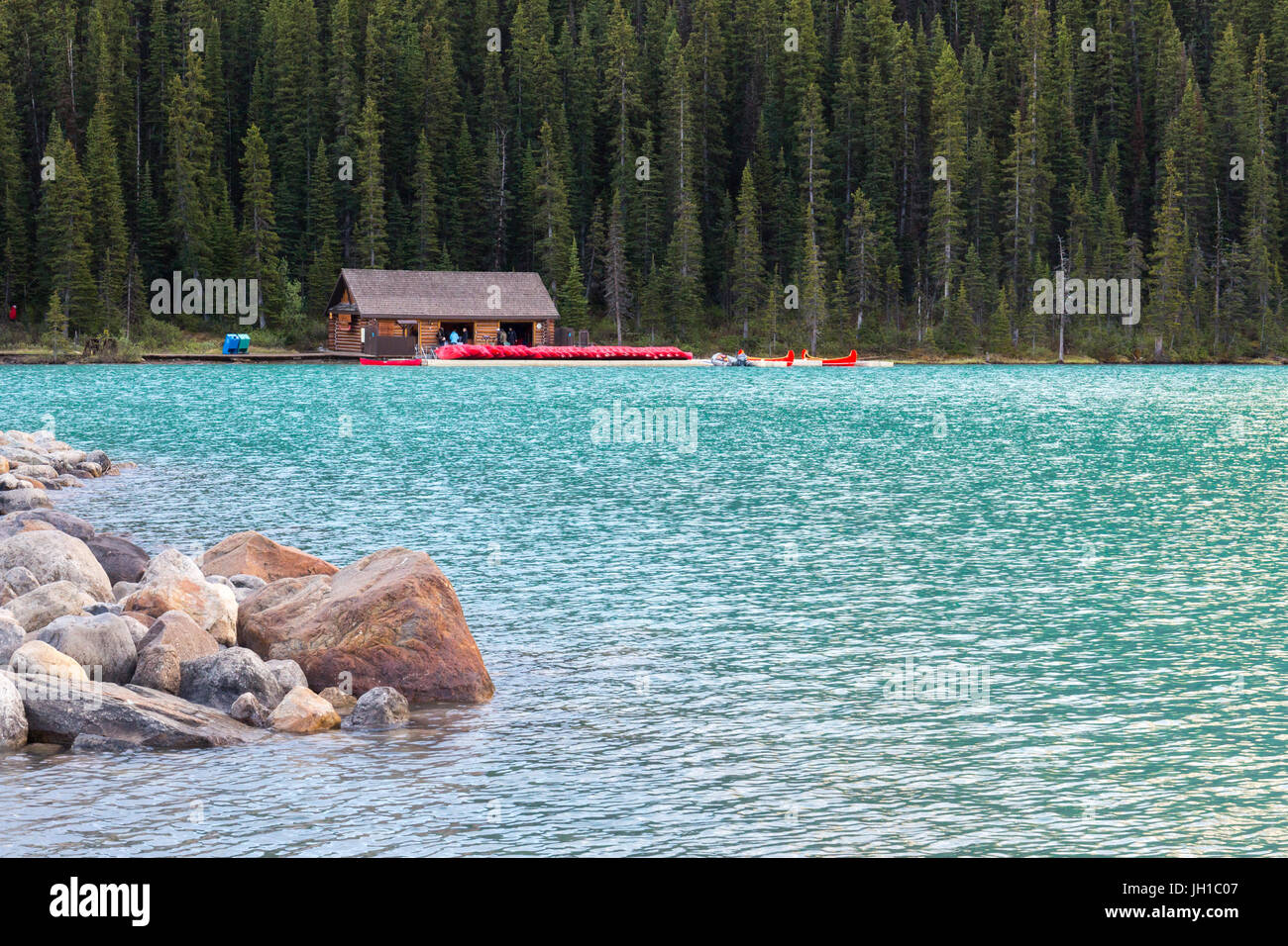Canoe rental at Lake Louise, Banff National Park, Alberta, Canada Stock