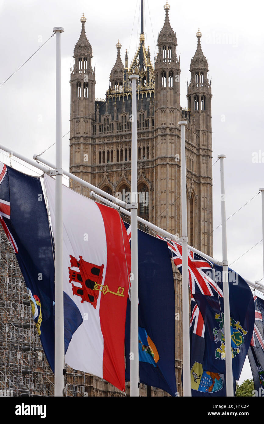 Flags in Parliament Square at the start King Felipe VI's State Visit to the UK. Stock Photo