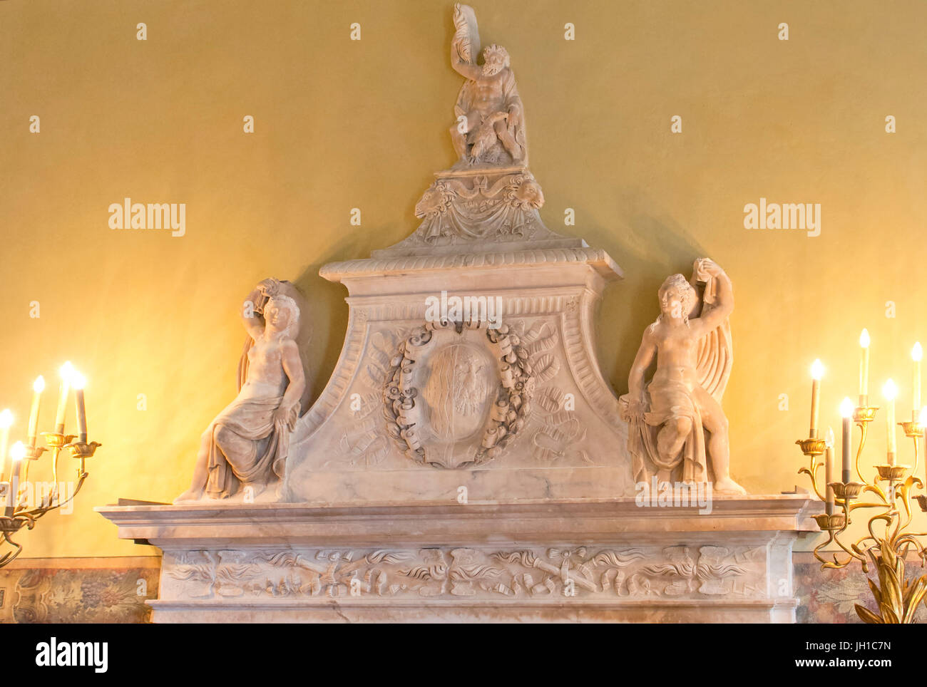 Rolli Palace - Palace Gerolamo Grimaldi Sec XVI - Palazzo della Meridiana - the Cambiaso room, fireplace, Genoa, Ligury Stock Photo