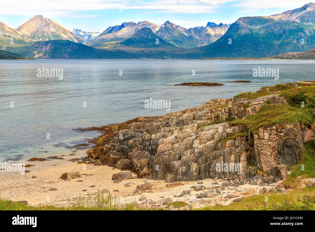 Beach At Sommaroy Island, Tromso, Norway Stock Photo