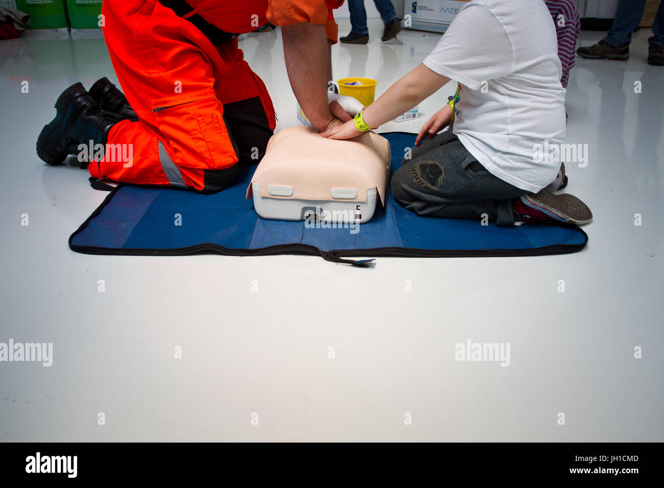 First aid health education learning cardiopulmonary resuscitation reanimation kid child Stock Photo