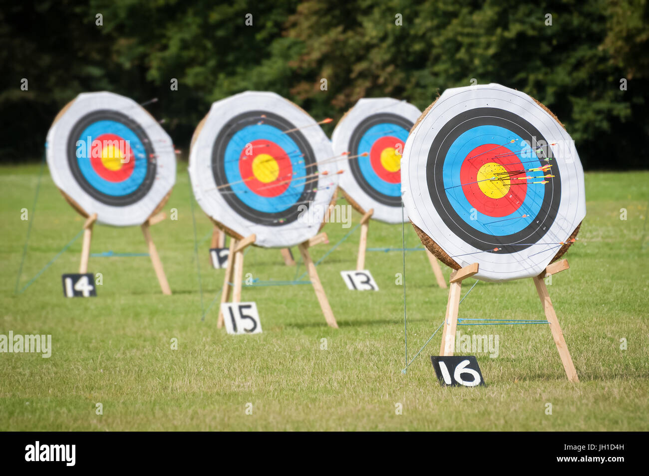 archery targets at various distances on a range Stock Photo Alamy