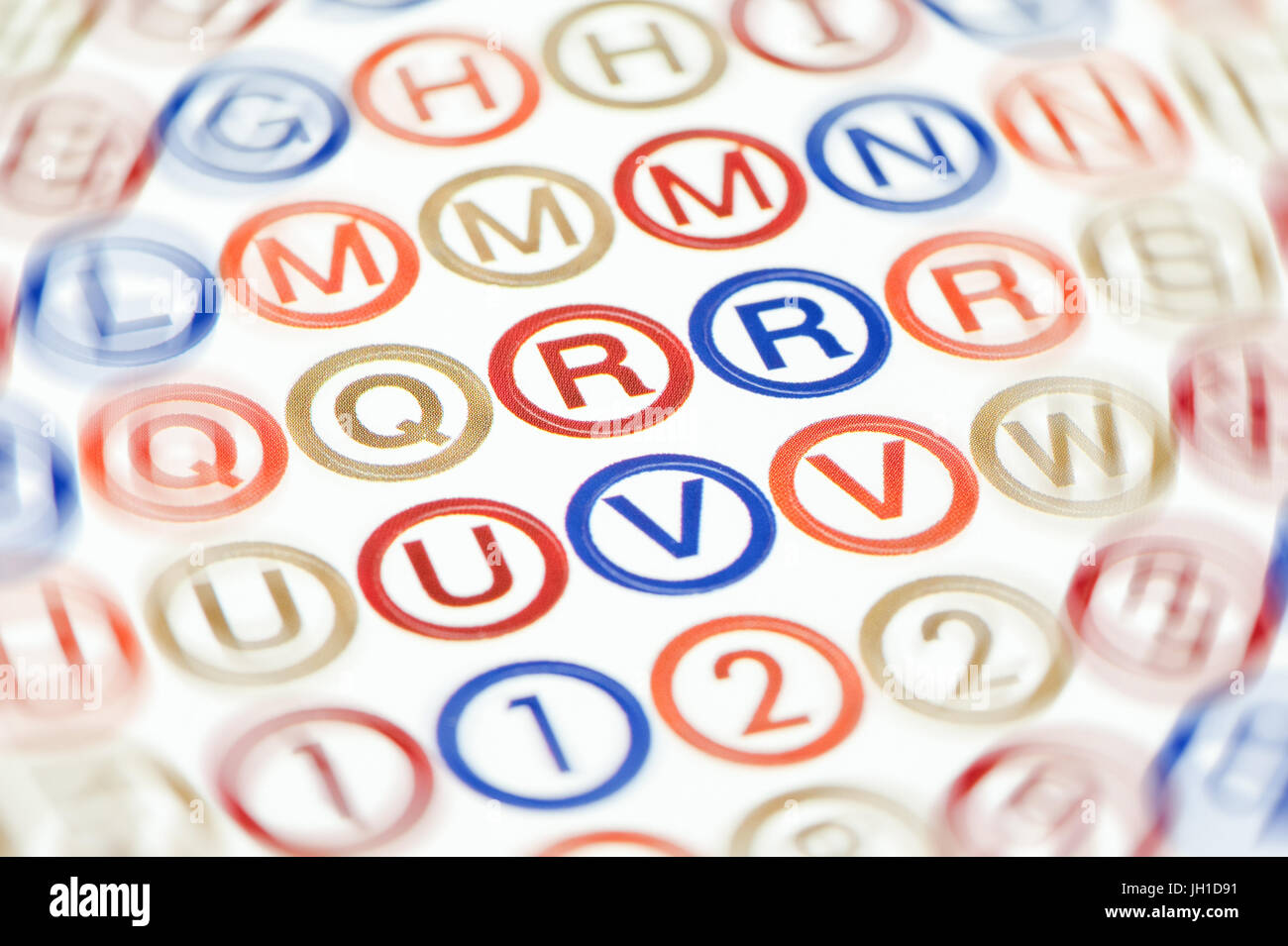 dyslexia concept of jumpled letters and numbers on a page Stock Photo