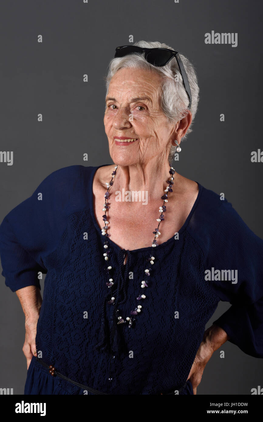 Happy senior woman grey long hi-res stock photography and images - Alamy