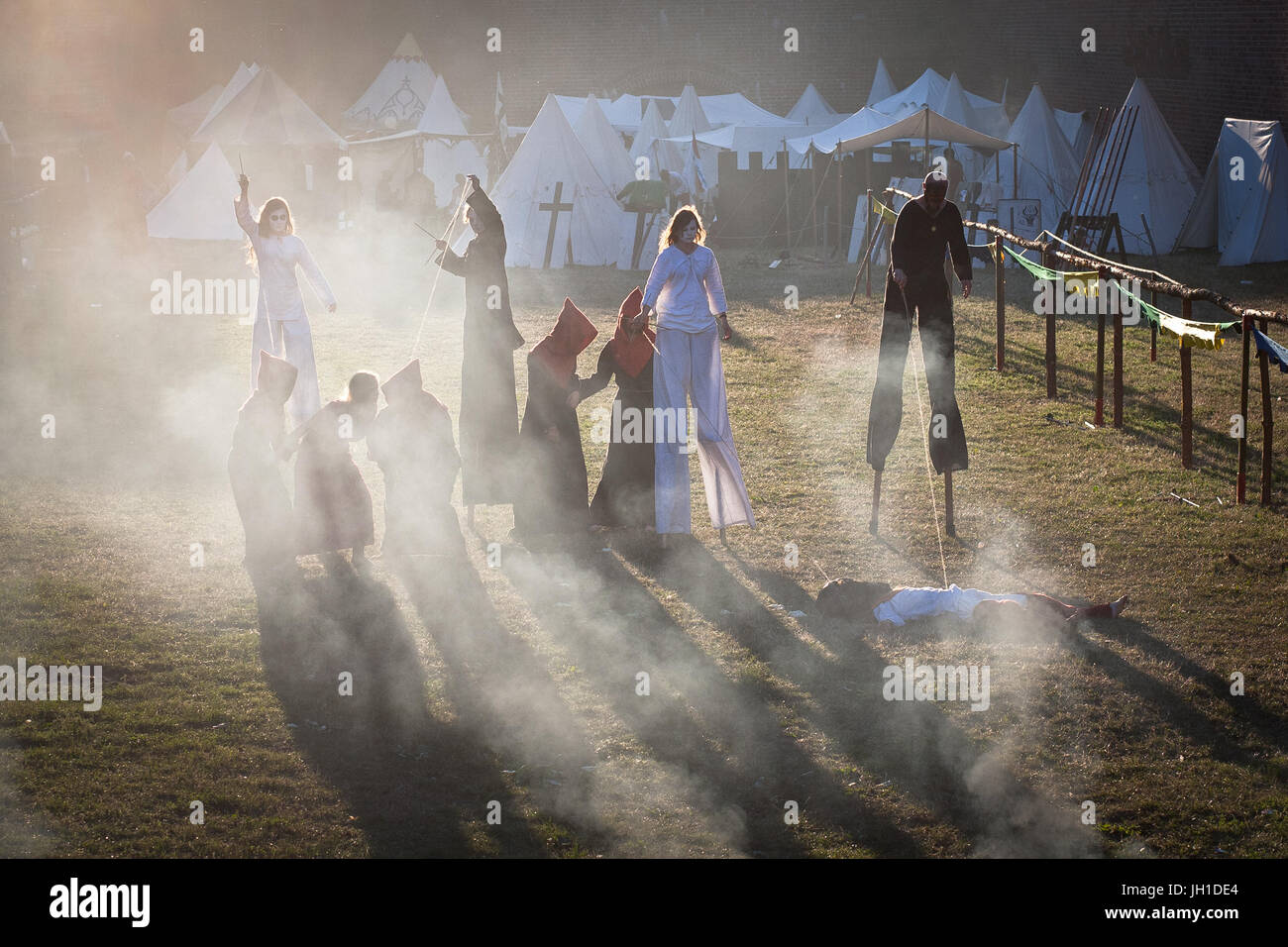 Medieval theaters and entertainment as accompanying events at Siege of Malbork re-enacment in Malbork, Poland, 2014. Stock Photo