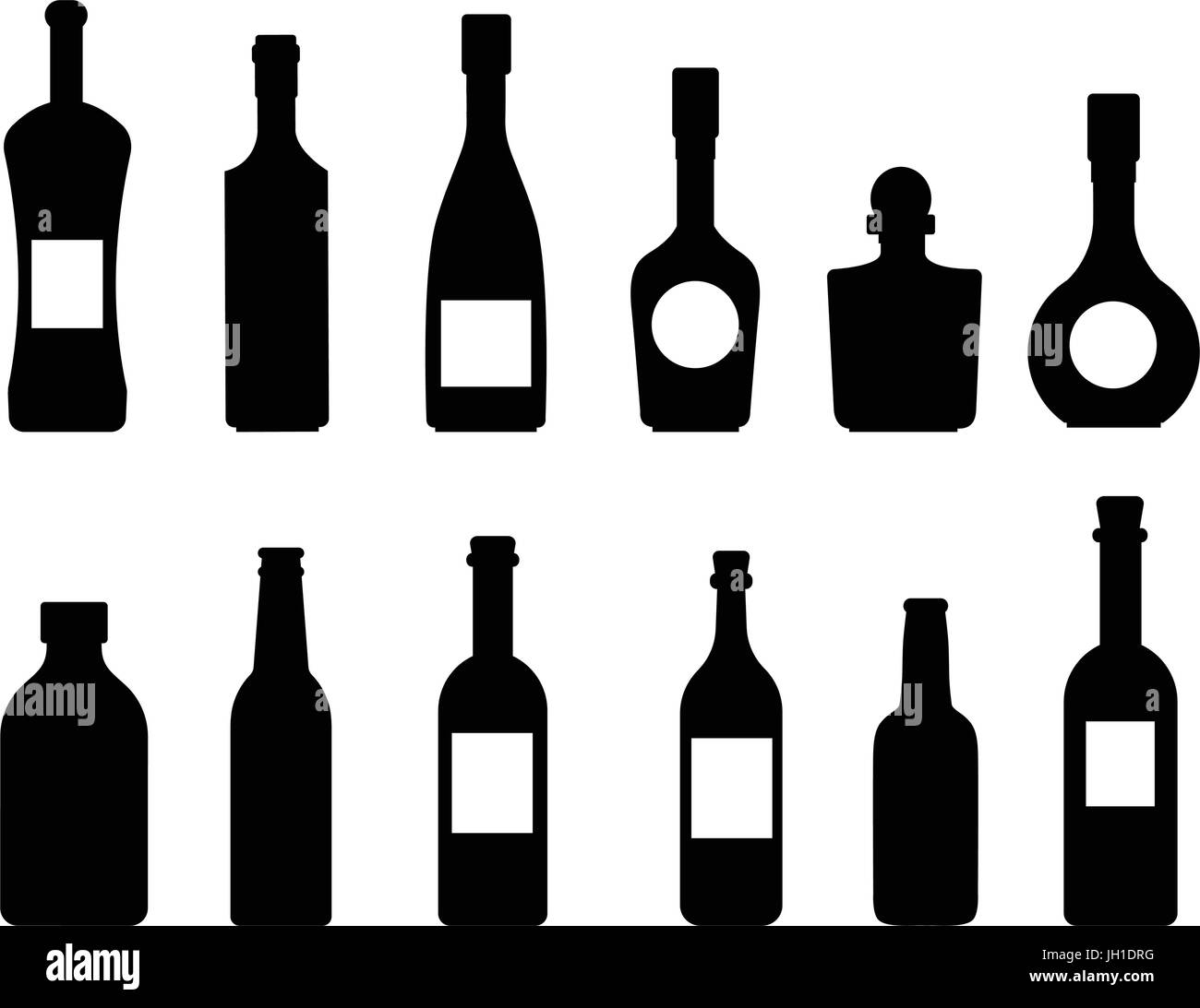 Set of vector silhouettes of bottles on a white background. Bottle icon collection. Stock Vector